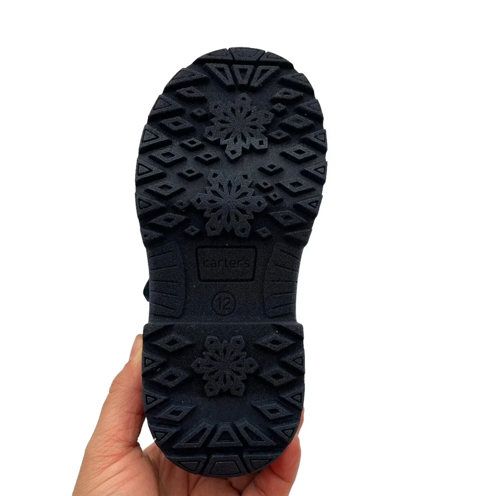 Carters Little Girls Slip on Warm‎ Snow Boots Size 12 Pink Navy Blue Adjustable